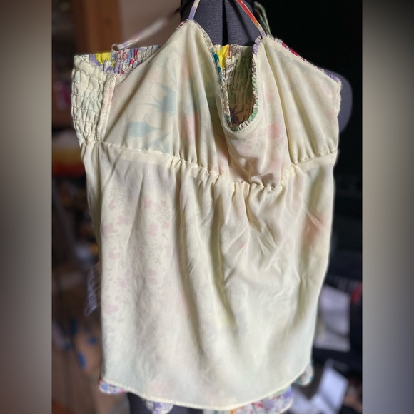 Esprit Yellow Spaghetti Strap Tank Top Flowy Flower Blouse Used - Picture 8 of 12